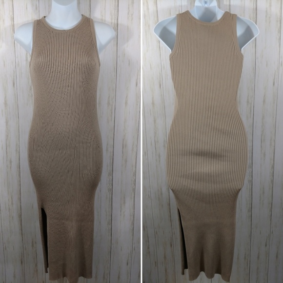 Babaton beige ribbed bodycon dress XS - Picture 1 of 6